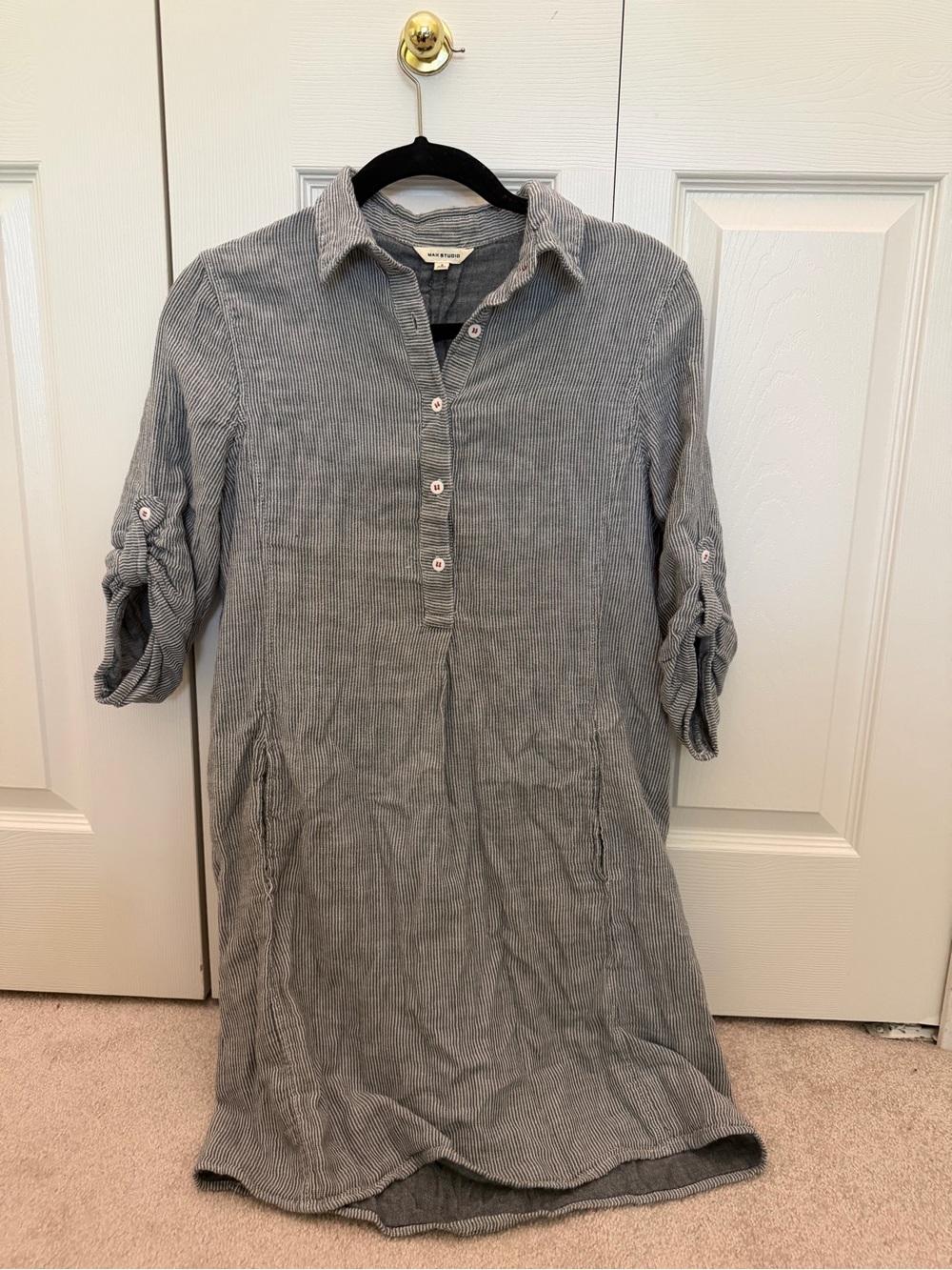 Max Studio Gray Striped Button Tunic